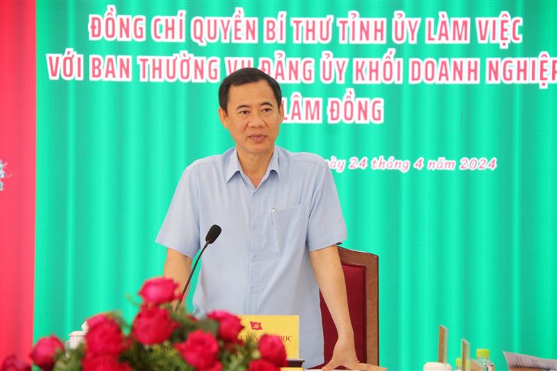 Đồng chí Nguyễn Thái Học - Quyền Bí thư Tỉnh ủy phát biểu chỉ đạo tại buổi làm việc